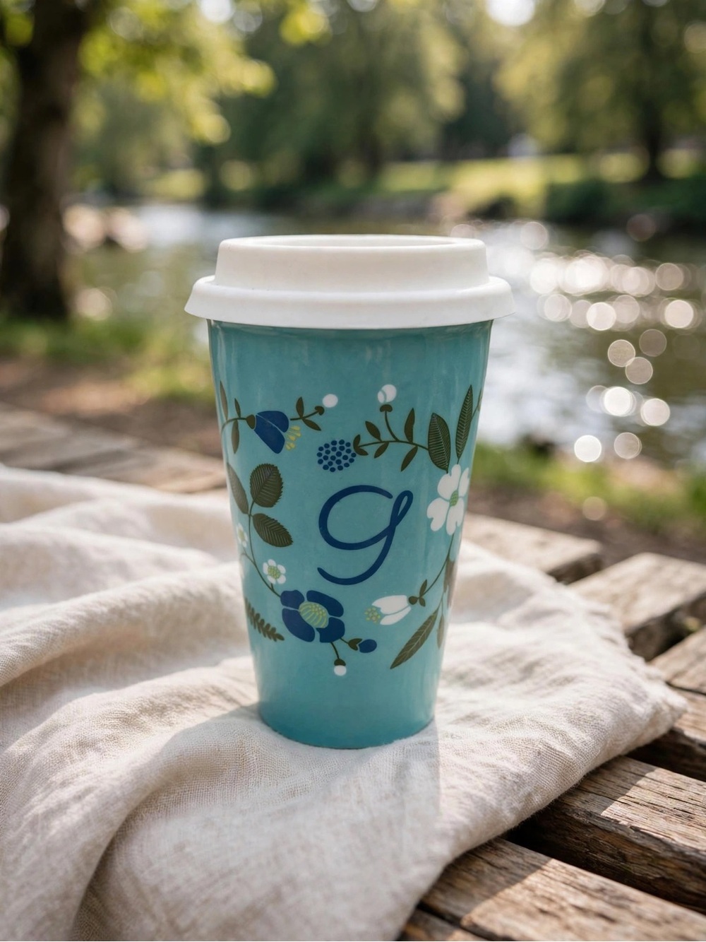Indigo Monogram “G” Travel Mug